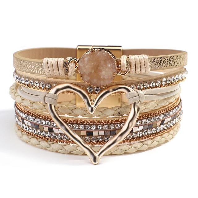Elegant Leather Wrap Bracelets with Heart