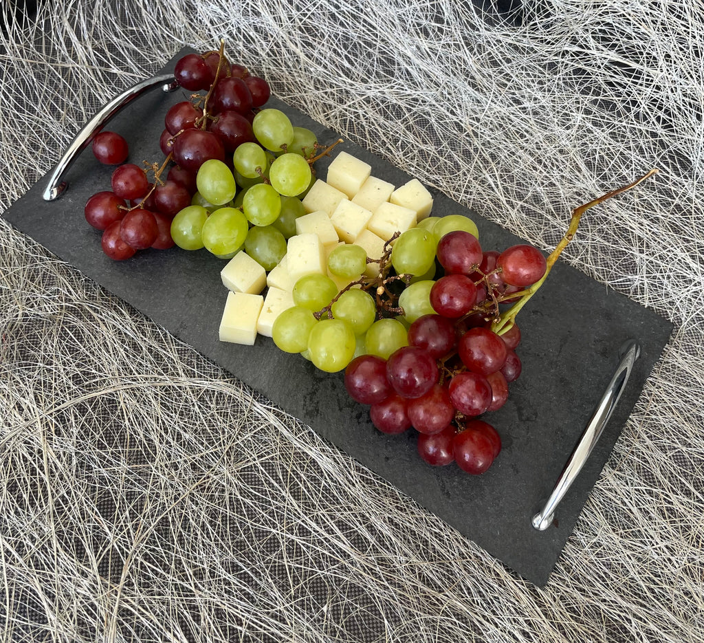 NATURAL STONE PLATE IN SLATE WITH SILVER OR WOOD HANDLE