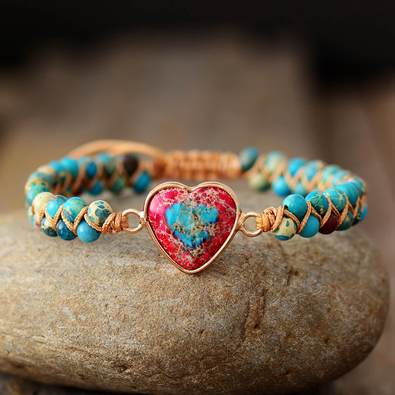 Natural Stone Heart Charm Bracelets Love