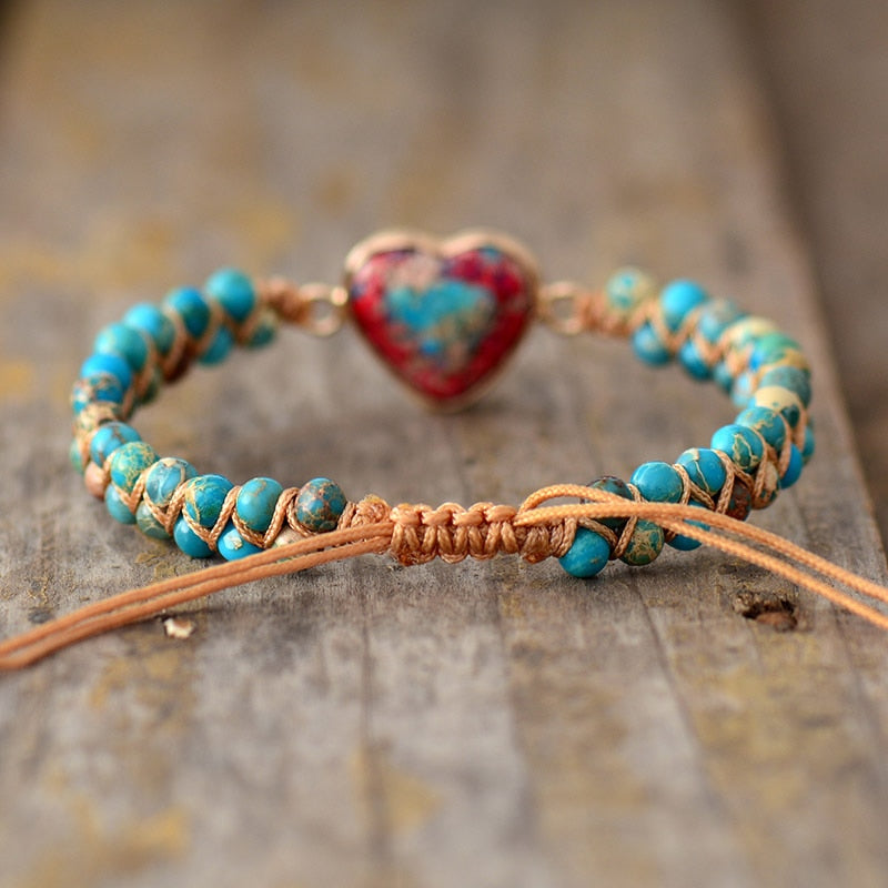 Natural Stone Heart Charm Bracelets Love